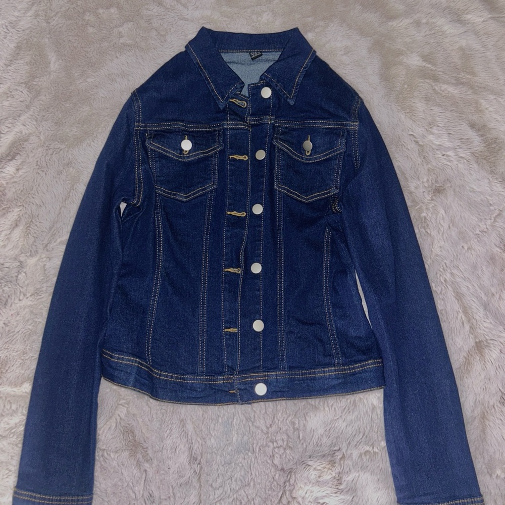 SHEIN Dark Blue Jean Jacket, old money; it girl